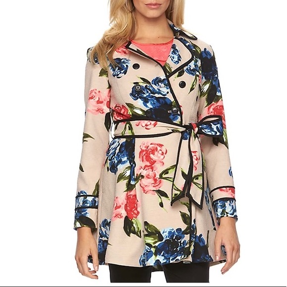Elle Jackets & Blazers - Elle Tan Floral Trench Coat